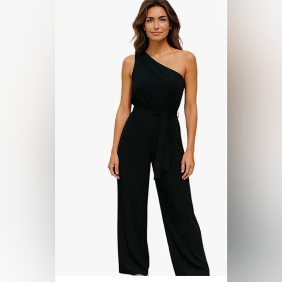 JAYGODFREY Elegant Black One-Shoulder Jumpsuit - Picture 1 of 3